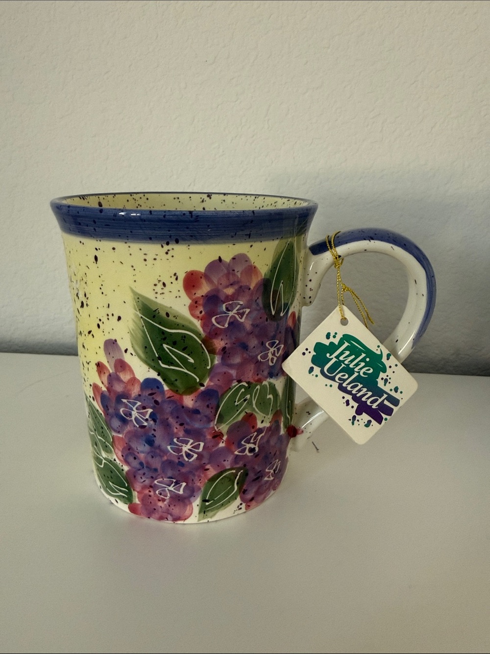 Vintage (1998) Julie Ueland Hand-Painted Floral Ceramic Mug ~ *New